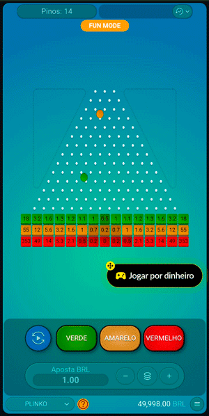Interface do crash game Plinko, na versão desenvolvida pela Spribe
