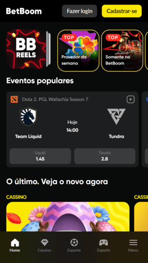 Tela inicial do aplicativo da Betboom