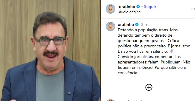 O apresentador Ratinho, do SBT, se defendeu em suas redes sociais após ser alvo de denúncia de Erika Hilton.