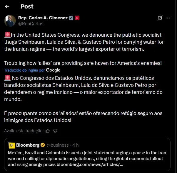 deputado eua lula nota oriente médio