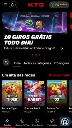 Tela inicial com o jogo do tigrinho na KTO