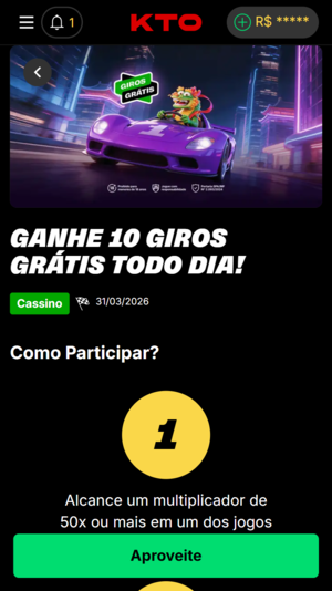 Oferta com 10 giros grátis para a linha Fortune na KTO