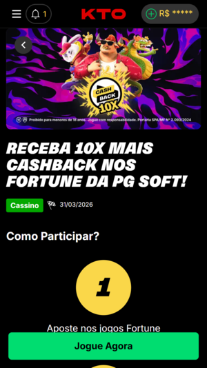 Oferta de cashback especial para jogos da PG Soft na KTO