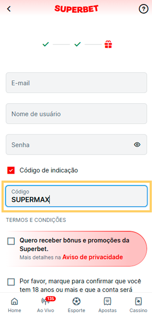 Código de indicação Superbet 2026: Use SUPERMAX hoje