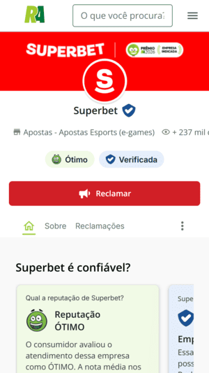 Print atualizado das notas da Superbet no Reclame Aqui