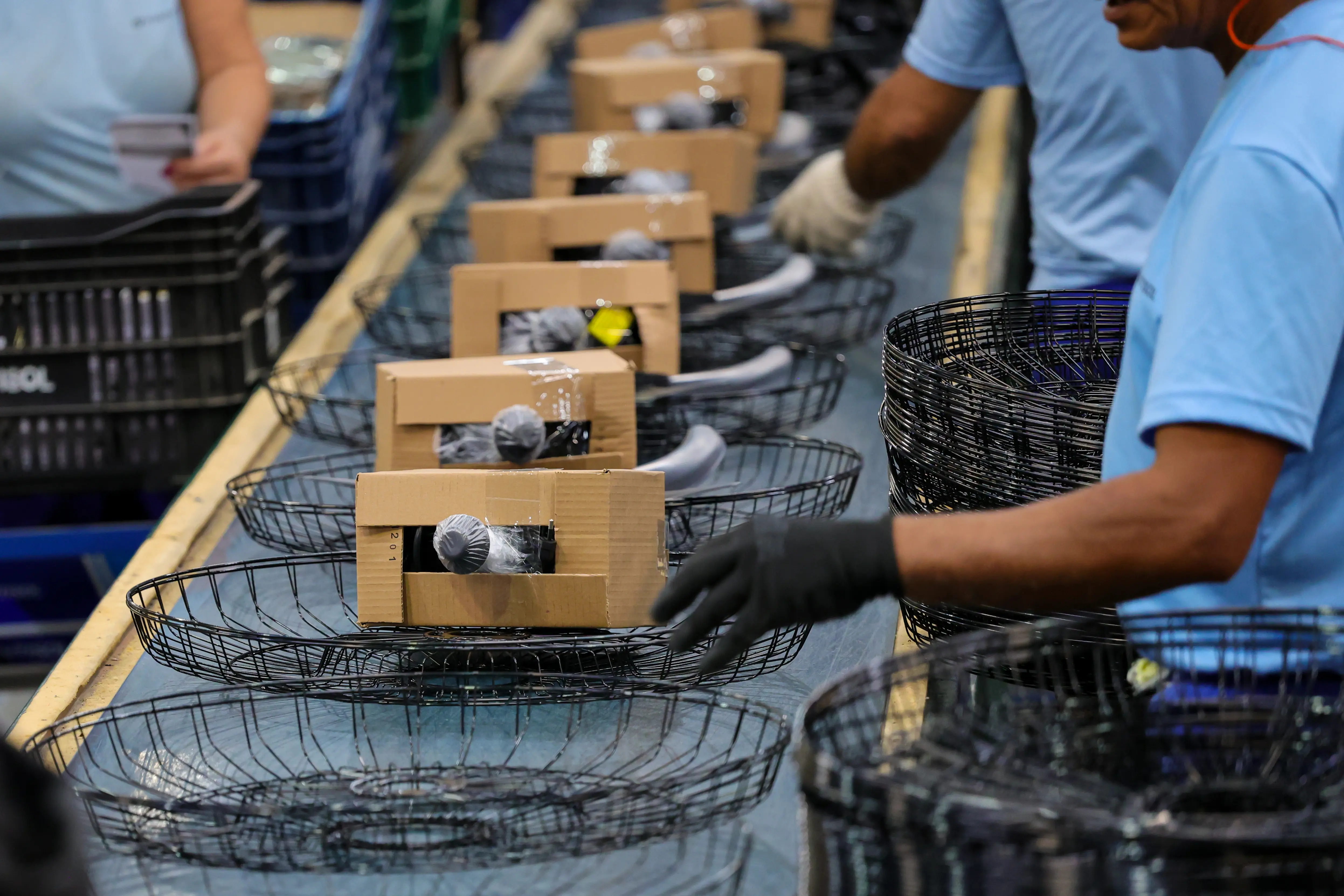 Linha de produção industrial em Santa Catarina reflete o dinamismo do mercado de trabalho, com aumento da ocupação, crescimento da renda média e baixos índices de desemprego em 2025.