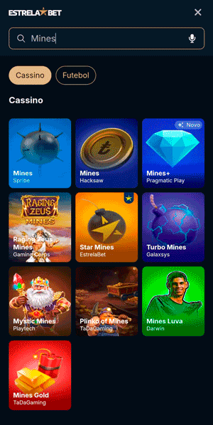 Print da plataforma Estrelabet com os jogos Mines do catálogo
