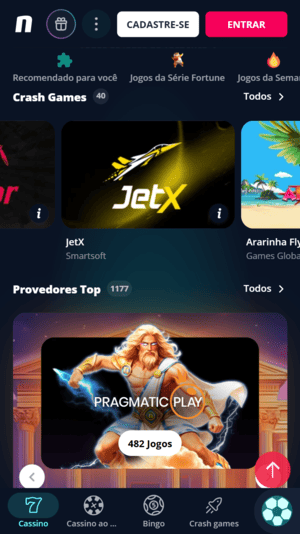 Aba de jogos do cassino com JetX na Novibet
