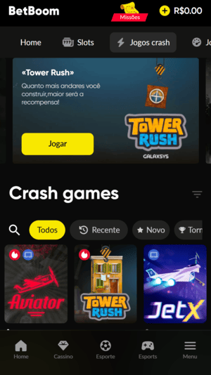  Tela mostrando JetX disponível no cassino da Betboom
