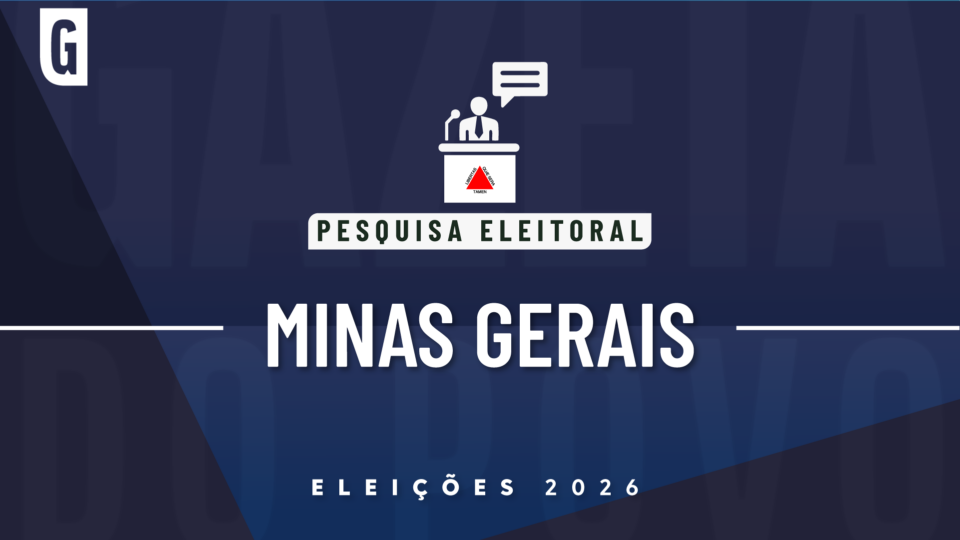 Ilustração feita pela Gazeta do Povo sobre pesquisa eleitoral nas Eleições 2026, com a bandeira de Minas Gerais.