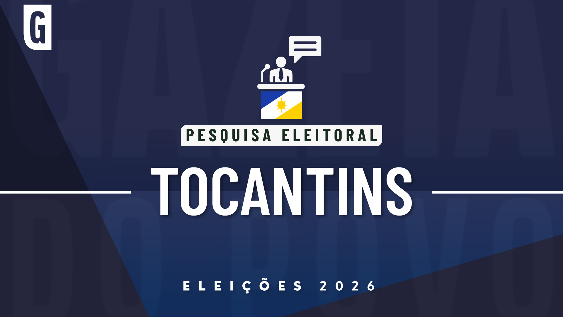 Ilustração feita pela Gazeta do Povo sobre pesquisa eleitoral nas Eleições 2026, com a bandeira do Tocantins