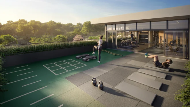 Áreas de convivência integradas à natureza criam um ambiente pensado para relaxar, viver e se reconectar no Lockwood.