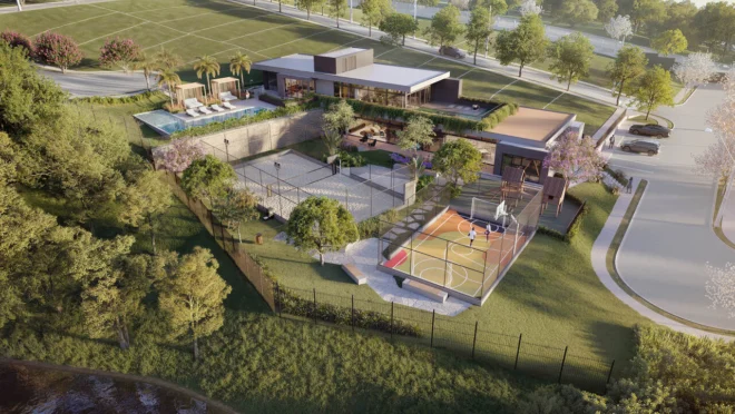 Áreas de convivência integradas à natureza criam um ambiente pensado para relaxar, viver e se reconectar no Lockwood.