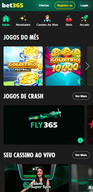 Página de jogos da bet365, um dos melhores cassinos online em atuação desde 2000