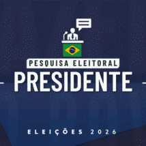 Ilustração feita pela Gazeta do Povo sobre pesquisa eleitoral nas Eleições 2026, com bandeira do Brasil e a palavra Presidente
