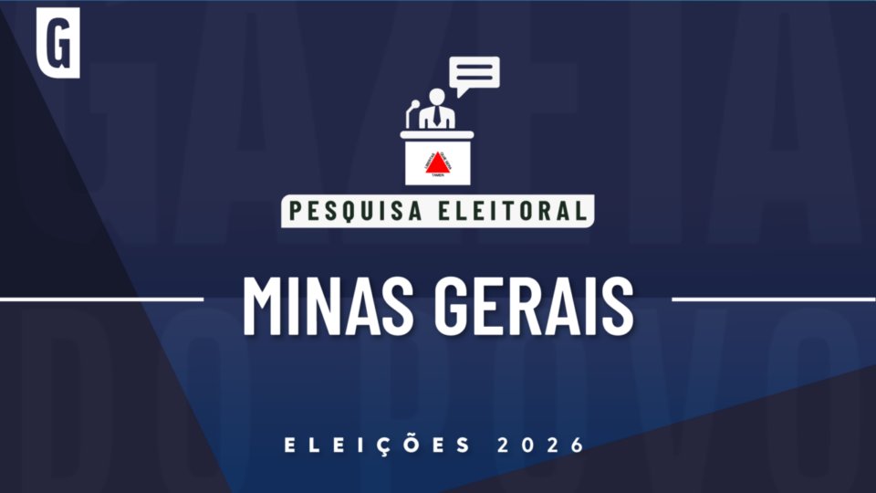 Ilustração feita pela Gazeta do Povo sobre pesquisa eleitoral nas Eleições 2026, com a bandeira de Minas Gerais