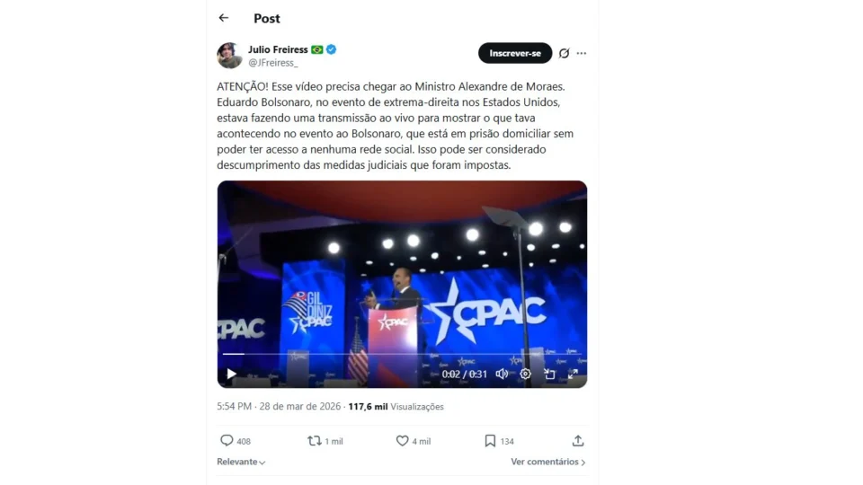 Despacho não cita conteúdo original ou postagem do perfil do próprio Eduardo Bolsonaro.