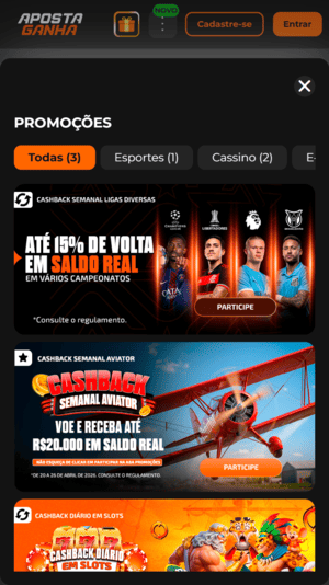 Cashback de até 15% disponível na nova plataforma Aposta Ganha