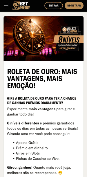 Página de oferta Roleta de Ouro na BetMGM, que pode conceder bônus sem depósito aos usuários ativos