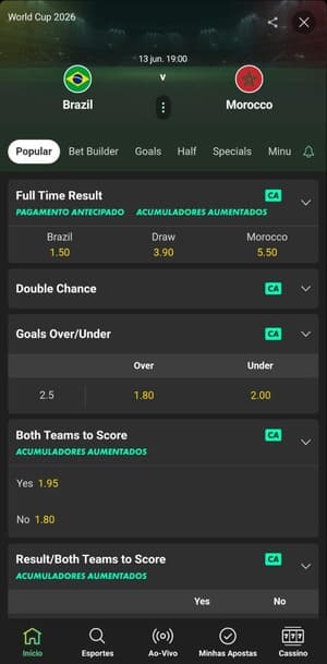 Mercados em partidas individuais para Copa do Mundo na bet365
