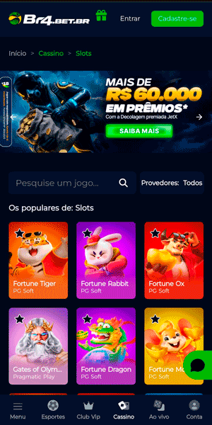 Página inicial do cassino online BR4Bet com jogos em destaque no momento