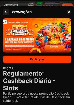 Página da oferta de cashback diário da ApostaGanha, que pode dar bonus sem depósito em saldo real