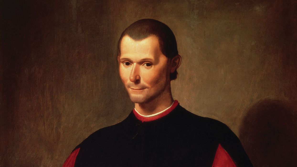 Detalhe de retrato de Nicolau Maquiavel pintado por Santi di Tito.