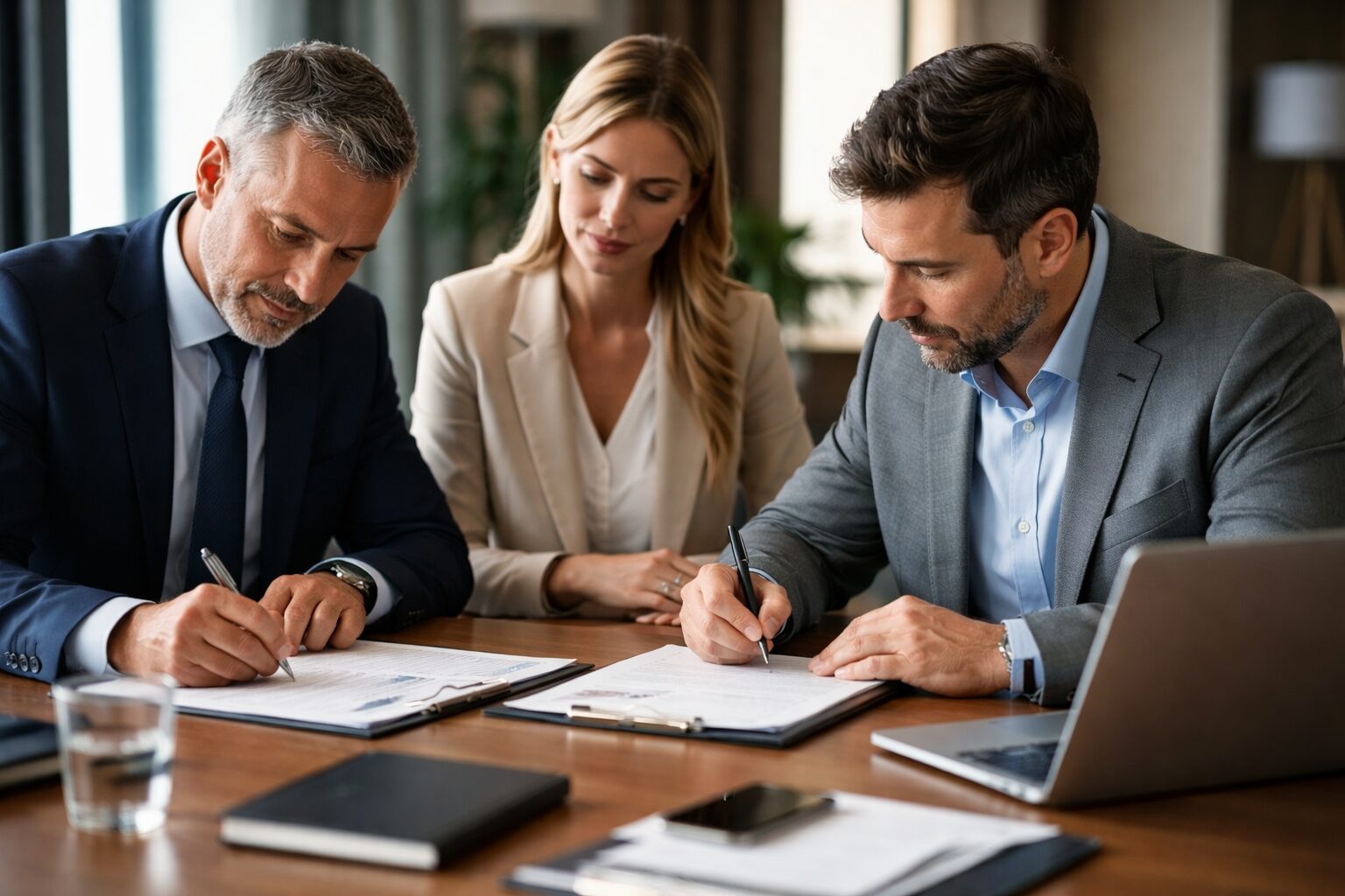 Empresários formalizam acordo societário em ambiente corporativo: regras claras e segurança jurídica são fundamentais para prevenir conflitos e garantir o crescimento sustentável dos negócios.