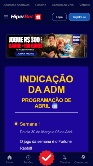 Página da oferta “Indicação da ADM” na Hiperbet