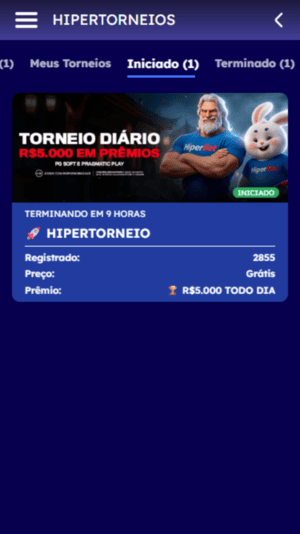 Página do torneio diário disponível após se registrar com o código promocional Hiperbet
