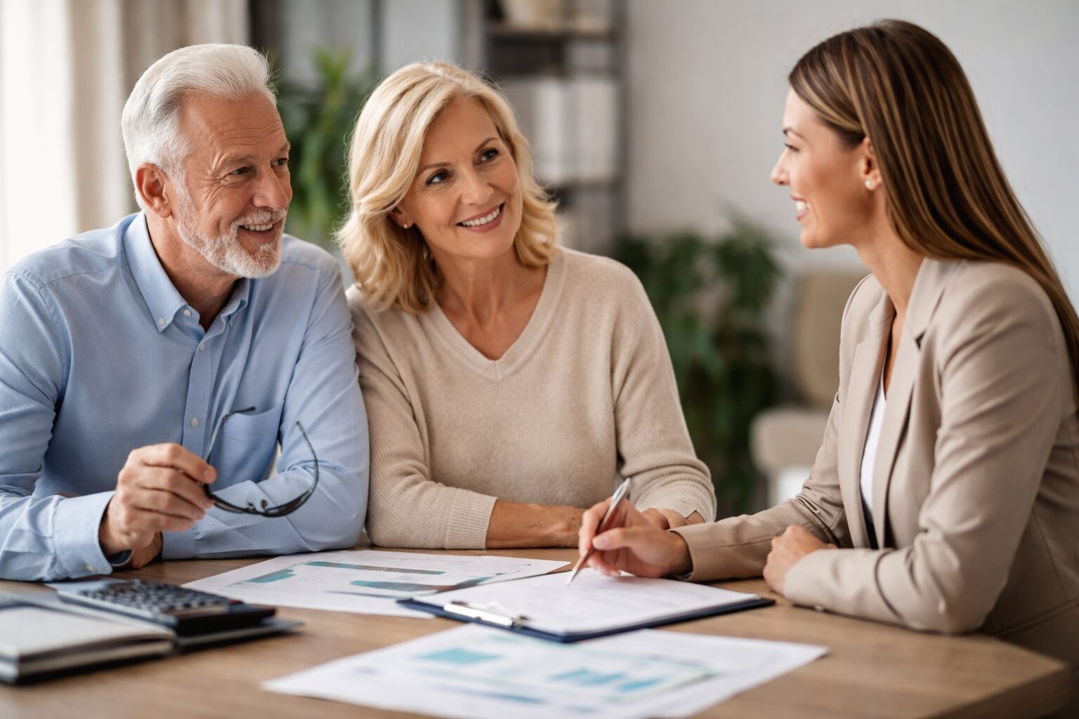 Casal próximo da aposentadoria recebe orientação especializada em planejamento previdenciário para garantir um benefício mais vantajoso e seguro no futuro.
