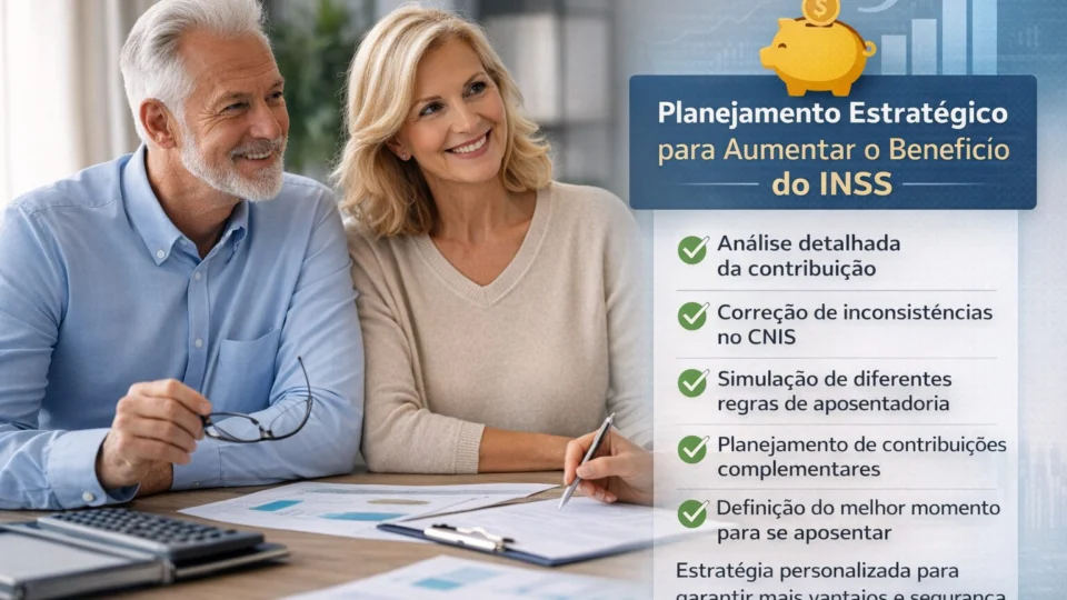 Planejamento previdenciário estratégico ajuda a identificar falhas no histórico contributivo, simular cenários e definir o melhor momento para se aposentar com mais segurança e melhor benefício no INSS.