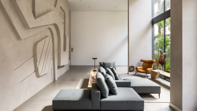 O escritório Burle Marx assina o paisagismo do Arbo Cabral e está presente no painel de boas-vindas do Átman Cabral.