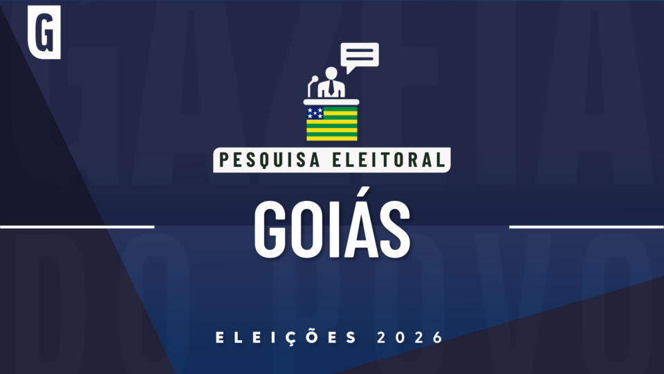 Ilustração feita pela Gazeta do Povo sobre pesquisa eleitoral nas Eleições 2026, com a bandeira de Goiás