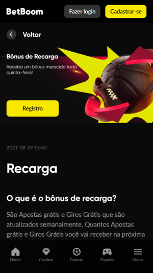 Bônus de recarga da Betboom