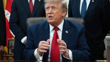 Donald Trump, presidente americano, durante coletiva de imprensa na Casa Branca.