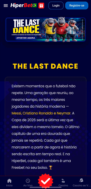 Página da oferta “The last dance” para a Copa do Mundo com o código da Hiperbet
