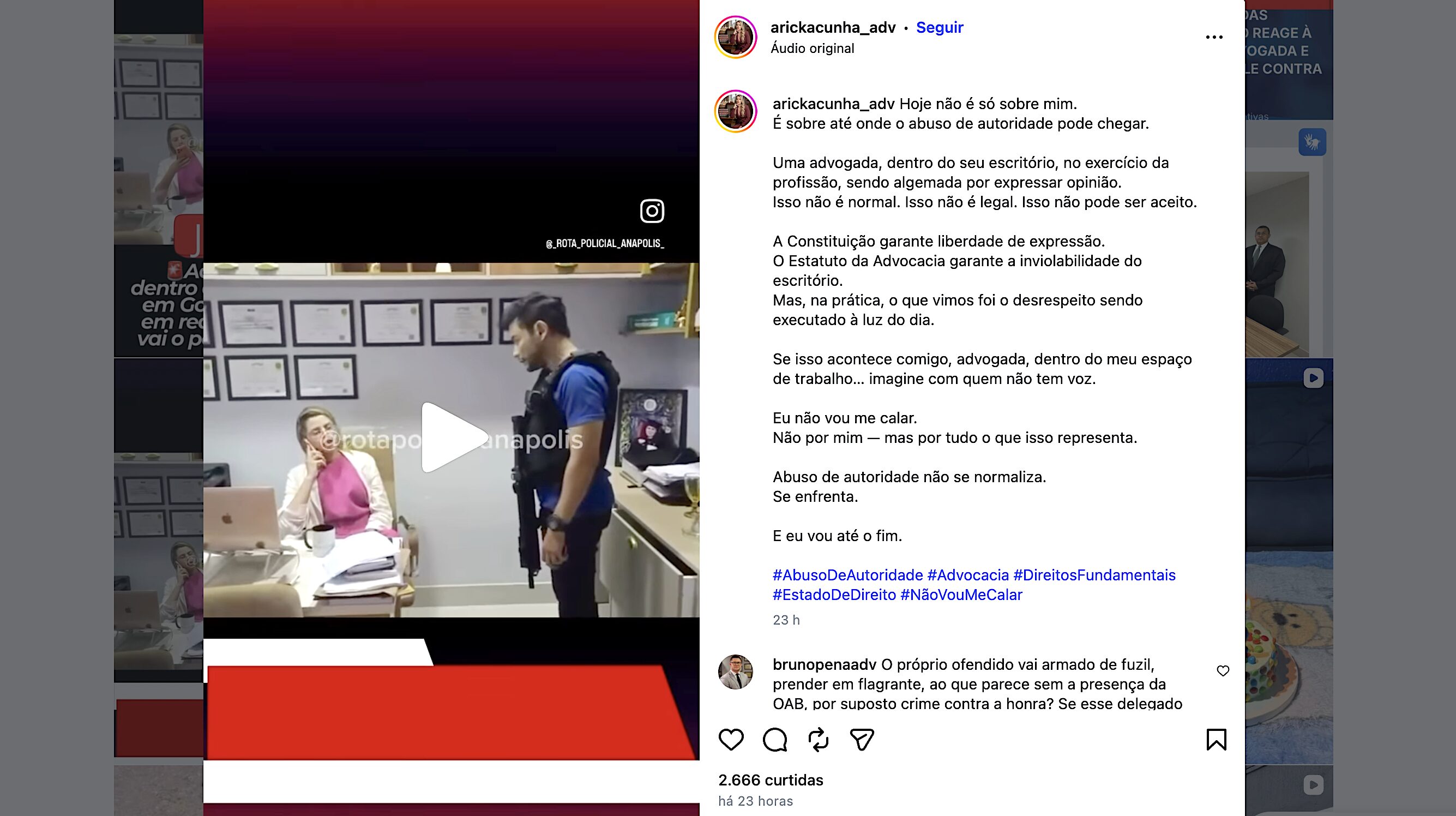 A advogada Áricka Cunha foi detida dentro do próprio escritório, em Pirenópolis (GO), sob acusação de difamação contra um delegado da Polícia Civil de Goiás.