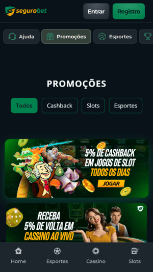 Ofertas de cashback disponíveis na Segurobet