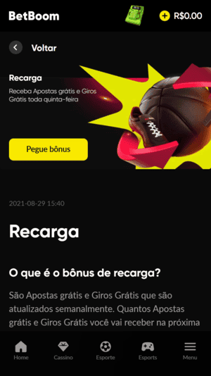 Captura de tela da oferta de rodadas grátis da BetBoom
