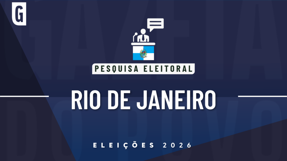Ilustração feita pela Gazeta do Povo sobre pesquisa eleitoral nas Eleições 2026, com a bandeira do Rio de Janeiro