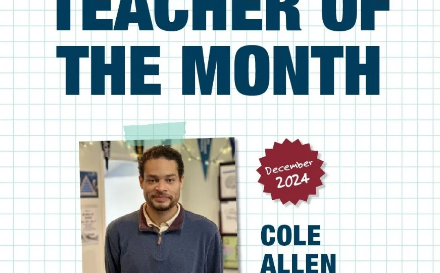 Imagem de homenagem a Cole Allen como "Professor do Mês"