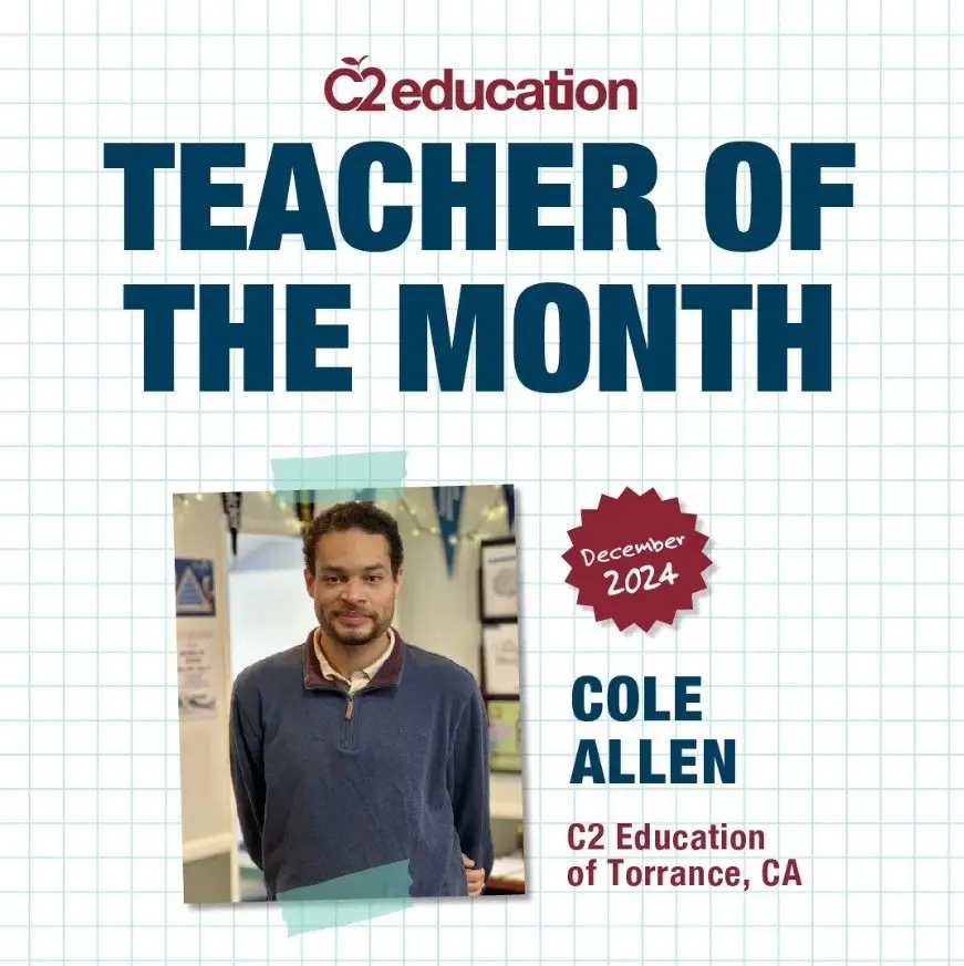 Imagem de homenagem a Cole Allen como "Professor do Mês"