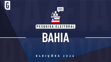 Ilustração feita pela Gazeta do Povo sobre pesquisa eleitoral nas Eleições 2026, com a bandeira do Bahia