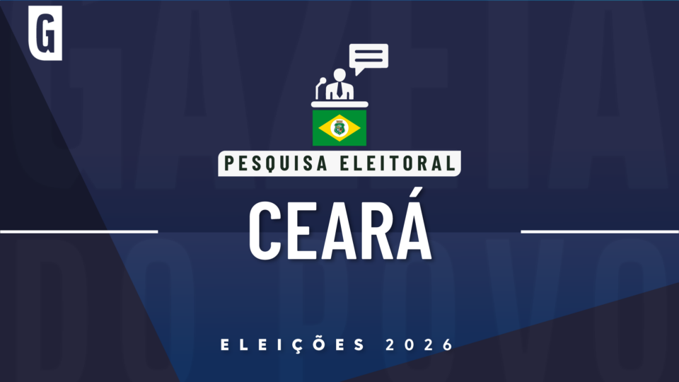 Ilustração feita pela Gazeta do Povo sobre pesquisa eleitoral nas Eleições 2026, com a bandeira do Ceará