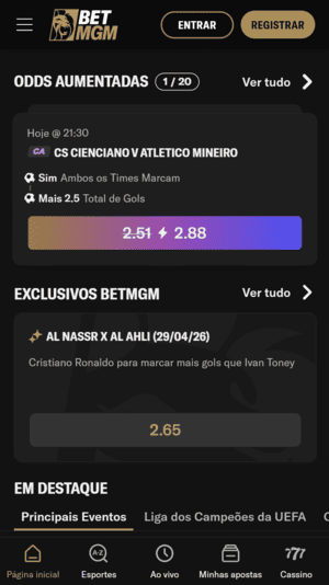 Odds aumentadas disponíveis na BetMGM

