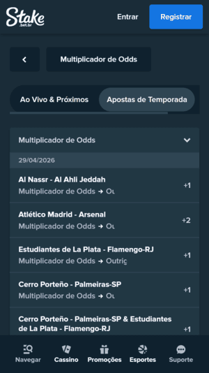 Multiplicador de odds disponível na Stake