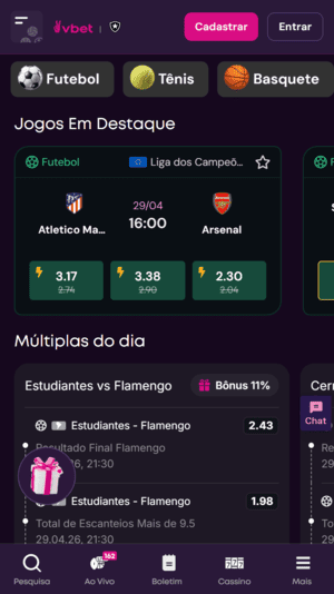 Odds destacadas na Vbet
