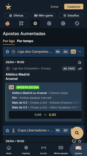 Diferentes tipos de odds aumentadas na Estrelabet
