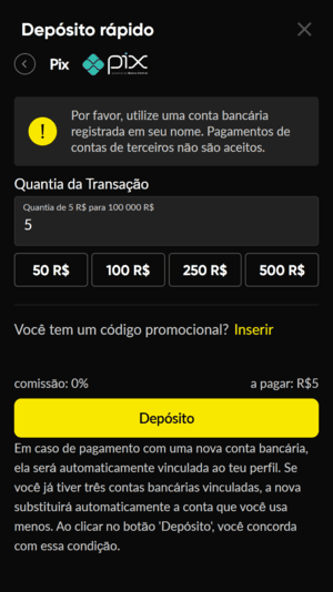 Tela de saque rápido na Betboom